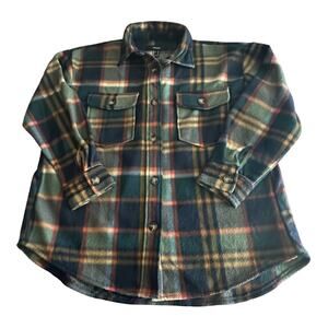 Forever 21 Men's Fleece Shirt Jacket Button Up Green Plaid Long Sleeve Size S